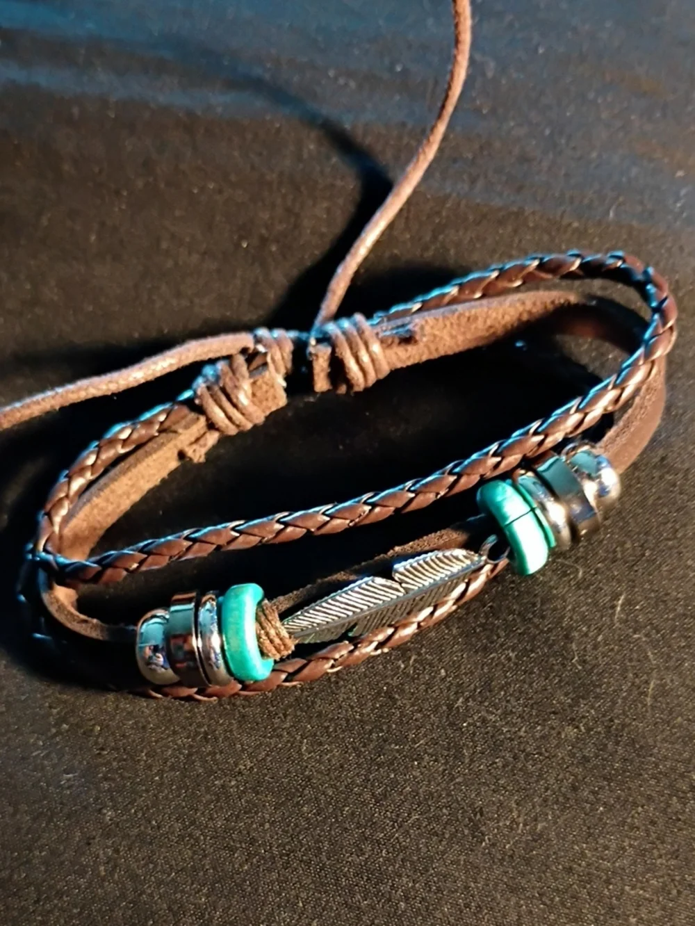 Brown Leather Multi-Strand Bracelet with Turquoise Accents